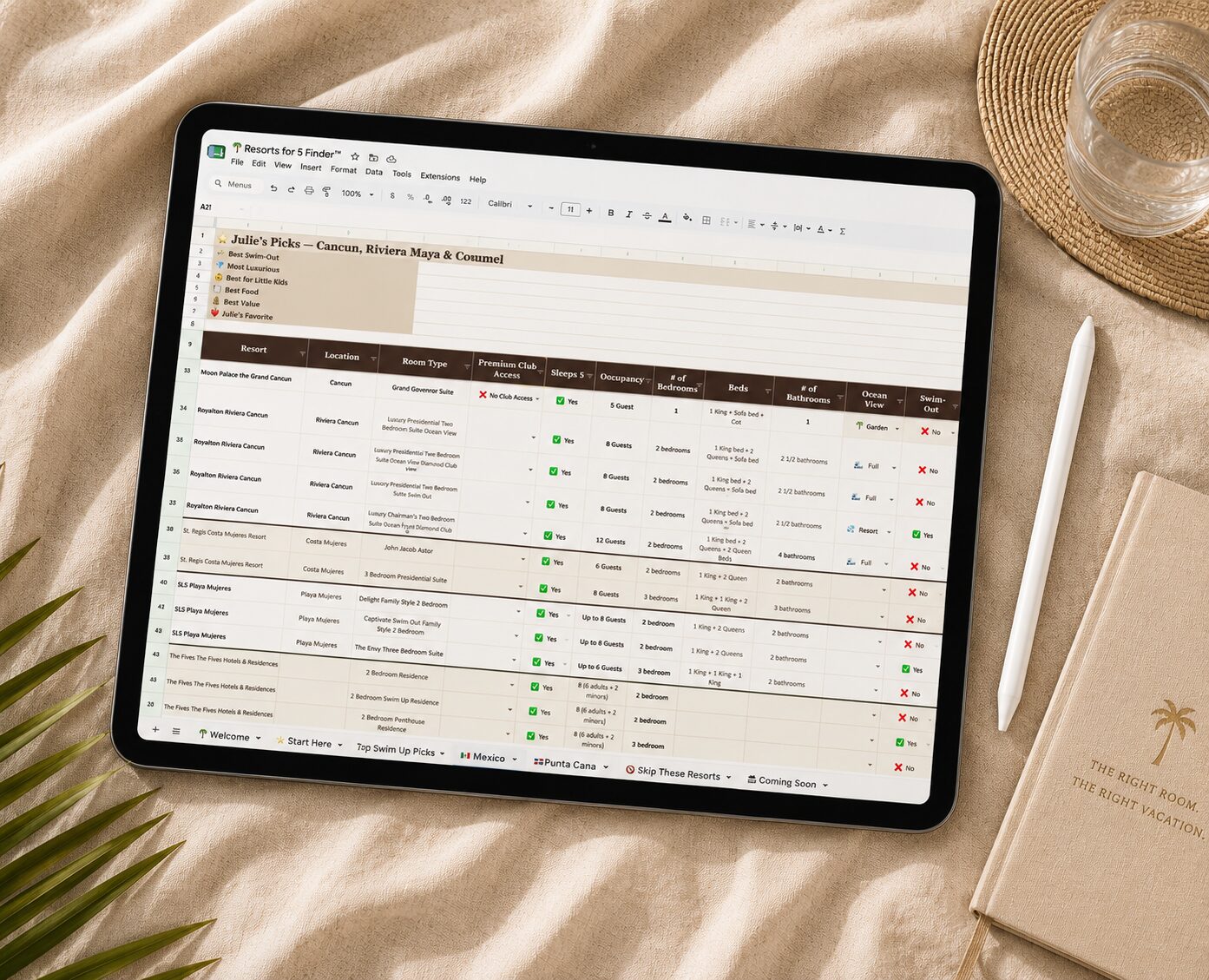 The Resorts for 5 Resort Finder look inside on an iPad.